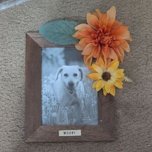 Rustic Brown Photo Frame with Orange and Yellow Floral Accents